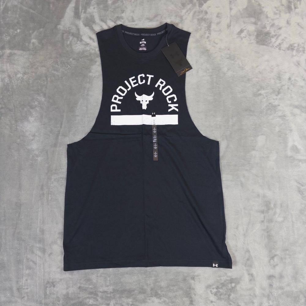 NWT‎ Under Armour Project Rock Tank Top Mens Small Black Sleeveless Gym Shirt